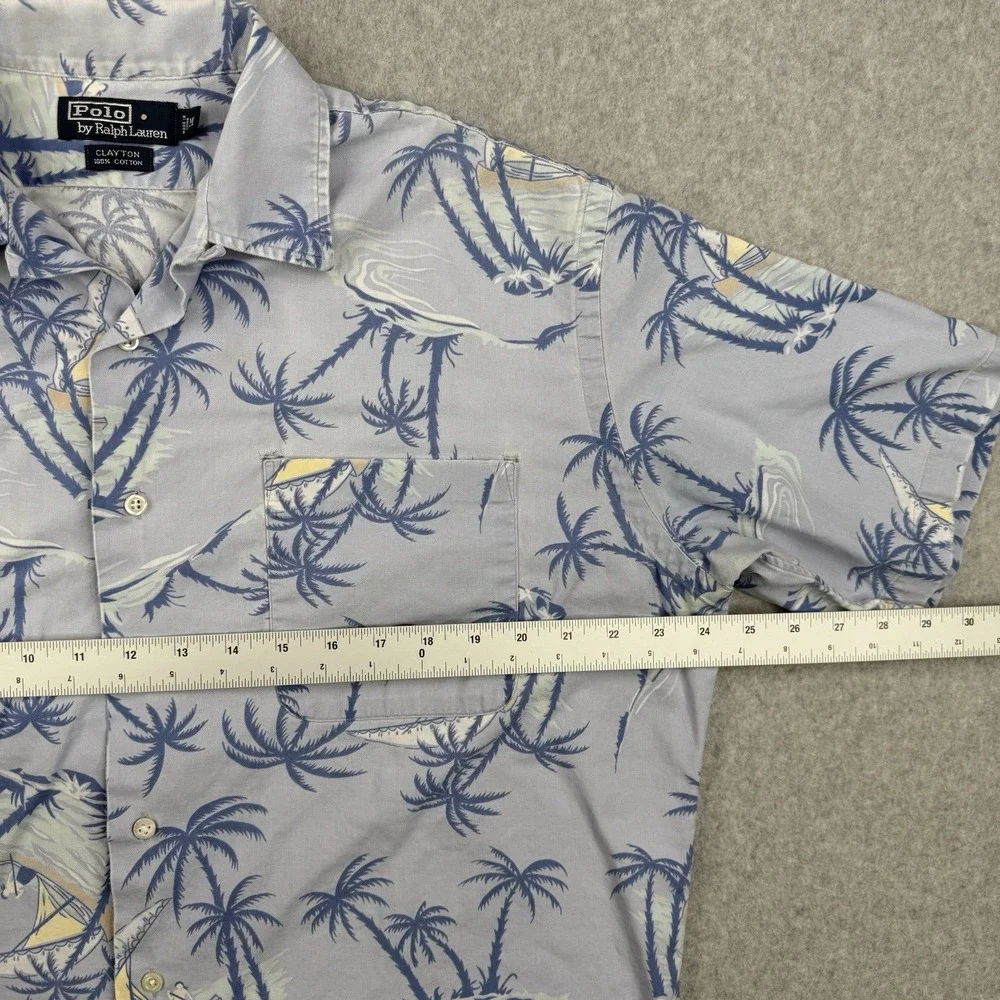 Vintage Polo Ralph Lauren Shirt Mens Medium Blue Floral Clayton Loop Collar Camp